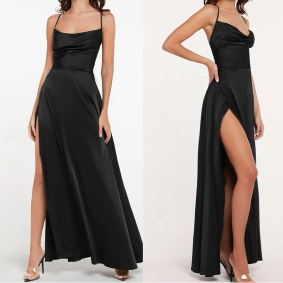 Dresses & Skirts - Luxe lace up back wrap hem cami satin dress